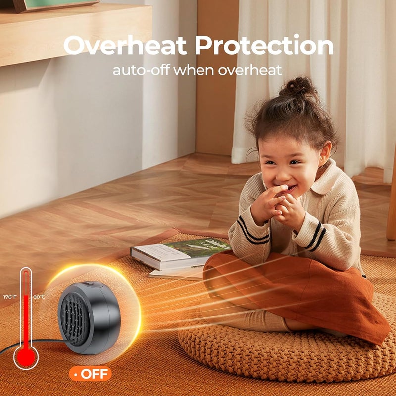 ASNUG Space Heater, Portable Electric 500W PTC Ceramic Heaters for Indoor Use, Efficient Fast Heating, Tip-Over & Overheat Protection, Quiet Small Mini Desk Heater for Bathroom Home Office Bedroom - Image 5